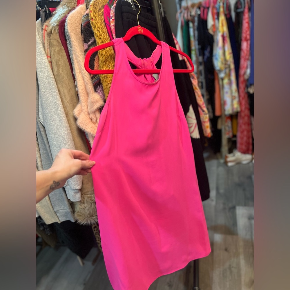 Skies are blue, hot pink mini dress XS